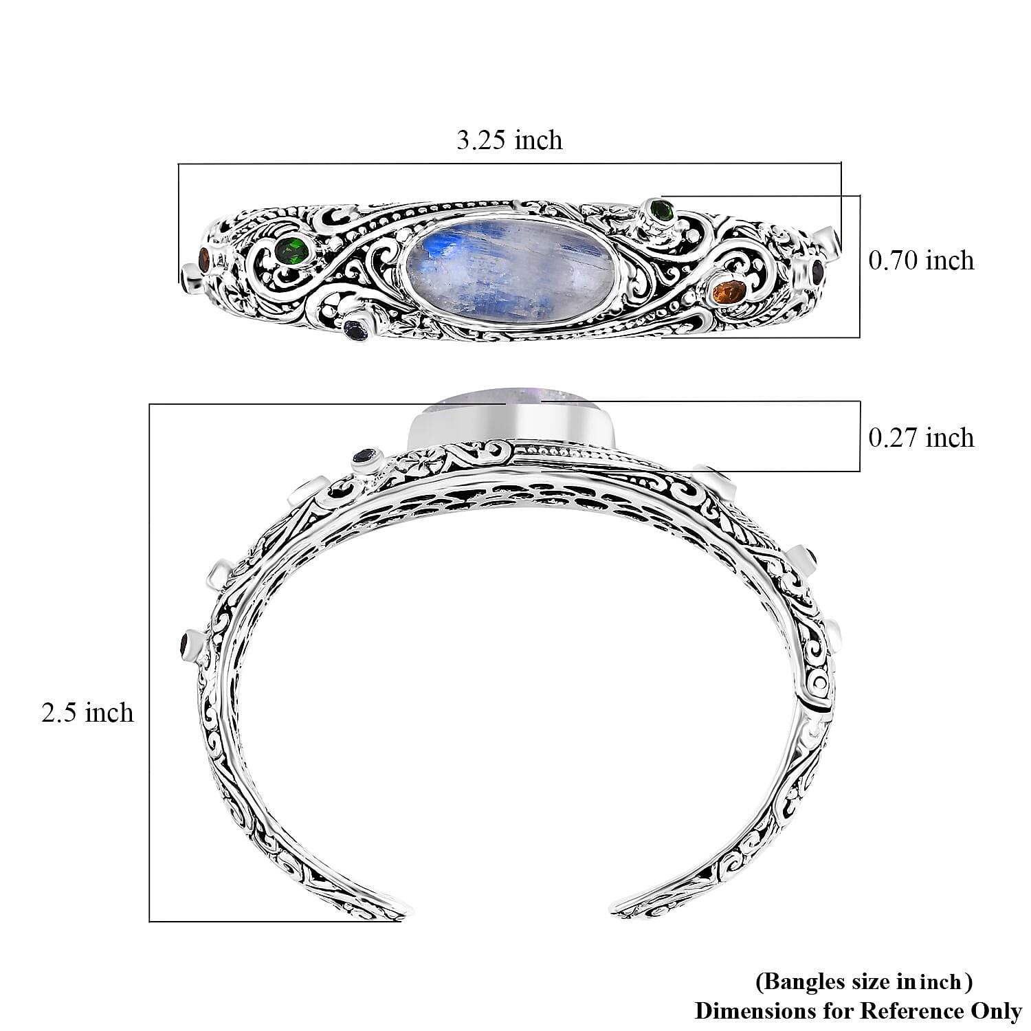 Bali Legacy Kuisa Rainbow Moonstone and Multi Gemstone 18.60 ctw Moonlit Majesty Cuff Bracelet in Sterling Silver (7.25 In)