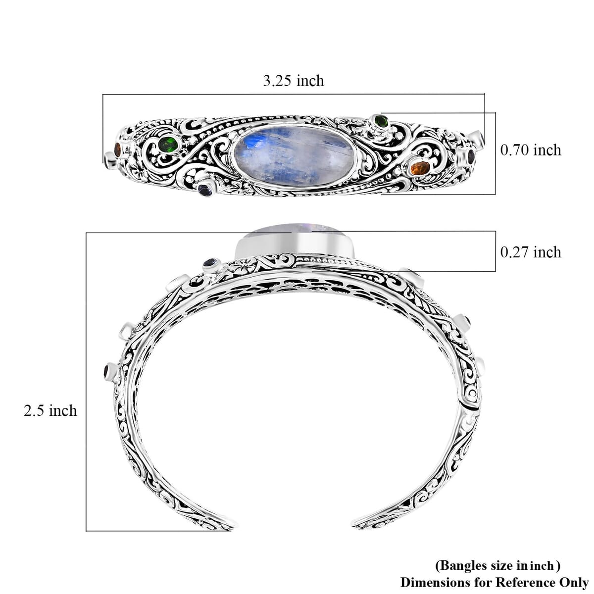 Bali Legacy Kuisa Rainbow Moonstone and Multi Gemstone 18.60 ctw Moonlit Majesty Cuff Bracelet in Sterling Silver (7.25 In) image number 6
