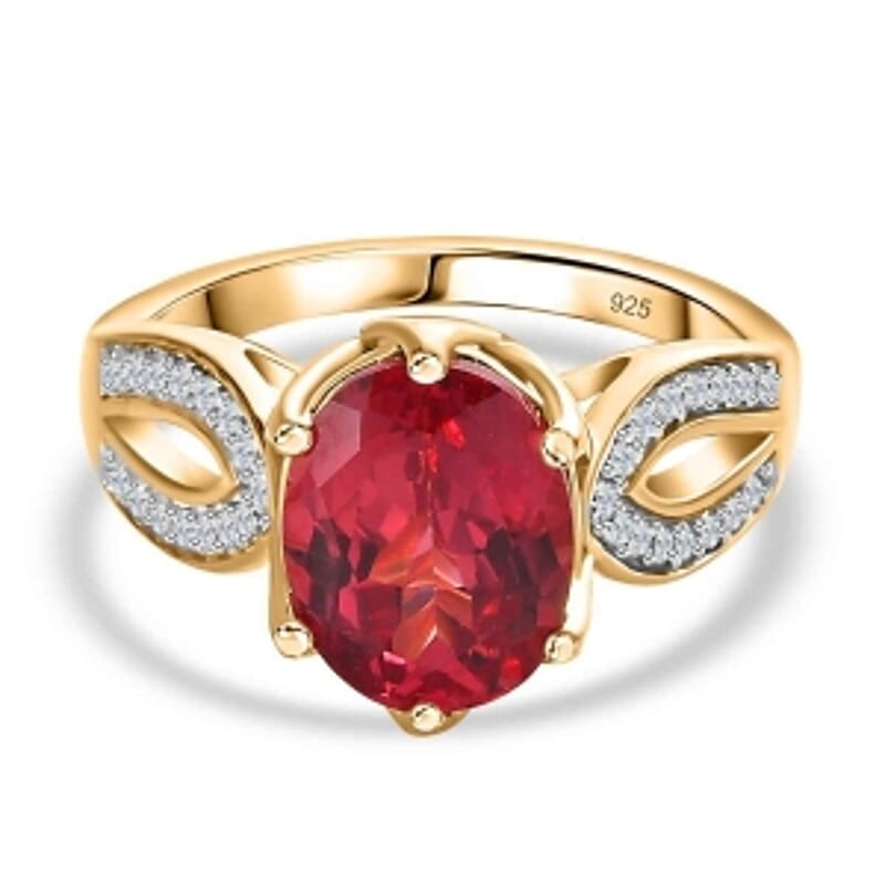 Lab Created Padparadscha Sapphire and White Zircon4.24 ctw Ring in Vermeil Yellow Gold Over Sterling Silver (Size 11.5)