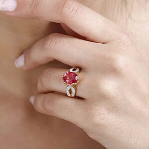 Lab Created Padparadscha Sapphire and White Zircon4.24 ctw Ring in Vermeil Yellow Gold Over Sterling Silver (Size 11.5)