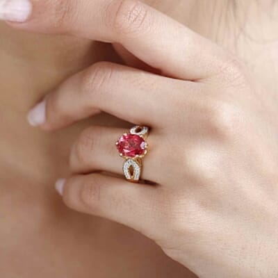 Lab Created Padparadscha Sapphire and White Zircon4.24 ctw Ring in Vermeil Yellow Gold Over Sterling Silver (Size 11.5)