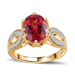 Lab Created Padparadscha Sapphire and White Zircon4.24 ctw Ring in Vermeil Yellow Gold Over Sterling Silver (Size 11.5)