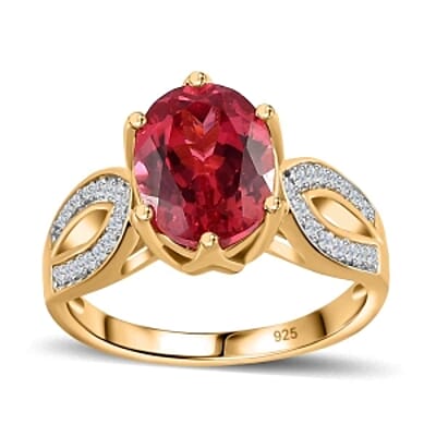Lab Created Padparadscha Sapphire and White Zircon4.24 ctw Ring in Vermeil Yellow Gold Over Sterling Silver (Size 11.5)