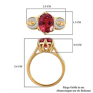 Lab Created Padparadscha Sapphire and White Zircon4.24 ctw Ring in Vermeil Yellow Gold Over Sterling Silver (Size 11.5)