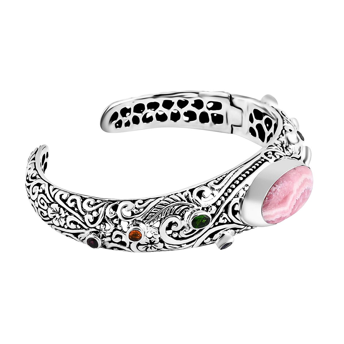 Bali Legacy Argentinian Rhodochrosite and Multi Gemstone 27.35 ctw Moonlit Majesty Cuff Bracelet in Sterling Silver (7.25 In) image number 3