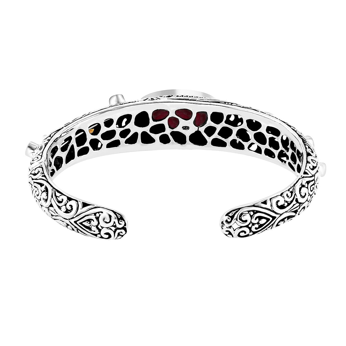 Bali Legacy Argentinian Rhodochrosite and Multi Gemstone 27.35 ctw Moonlit Majesty Cuff Bracelet in Sterling Silver (7.25 In) image number 5