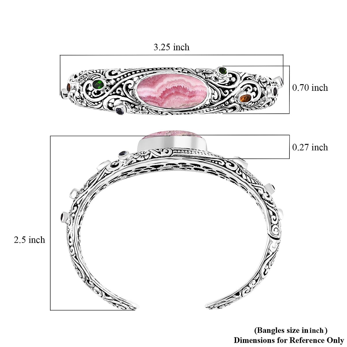 Bali Legacy Argentinian Rhodochrosite and Multi Gemstone 27.35 ctw Moonlit Majesty Cuff Bracelet in Sterling Silver (7.25 In) image number 6