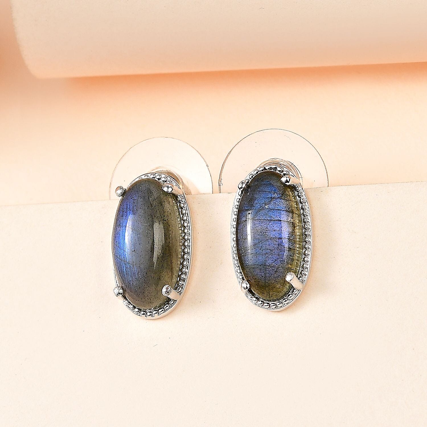 Karis Malagasy Labradorite Solitaire Stud Earrings in Platinum Bond 8.10 ctw