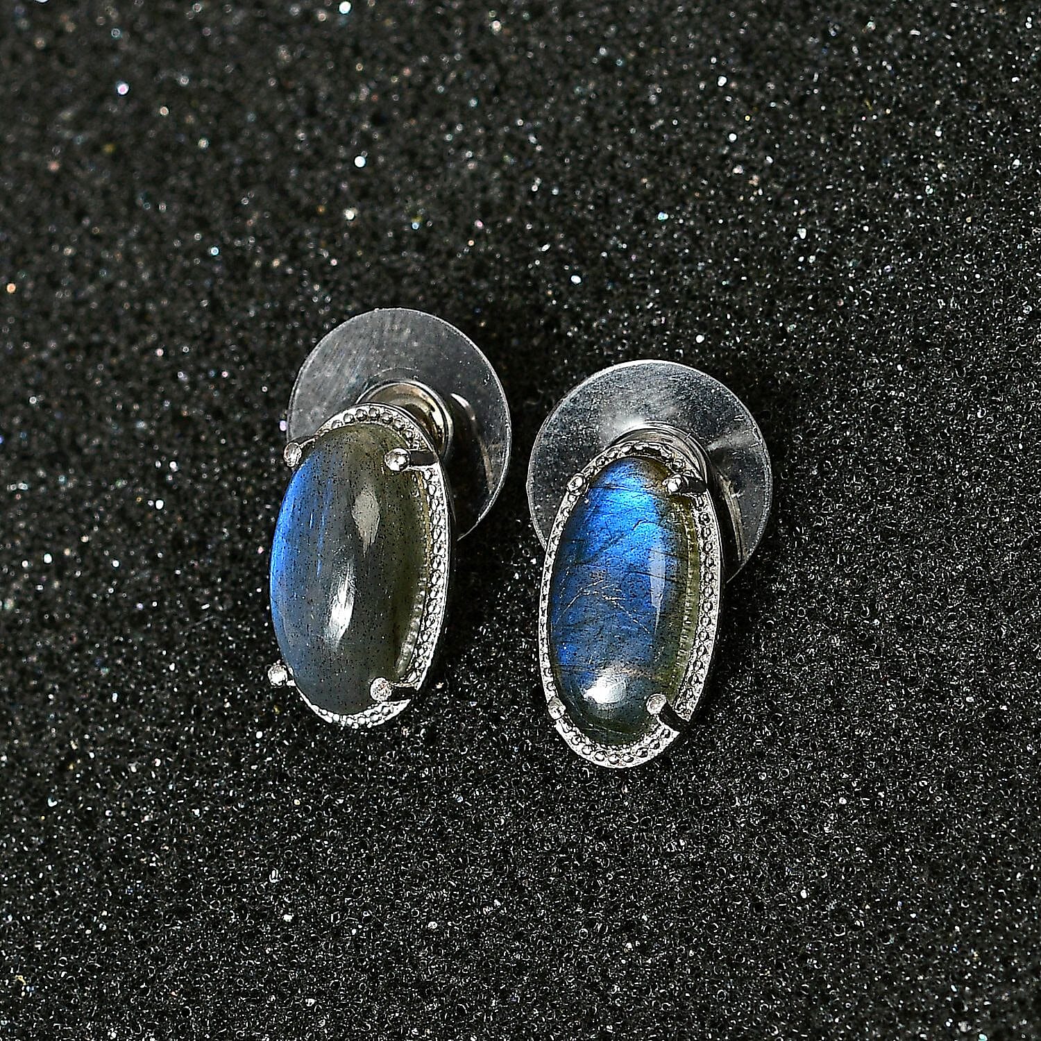 Karis Malagasy Labradorite Solitaire Stud Earrings in Platinum Bond 8.10 ctw