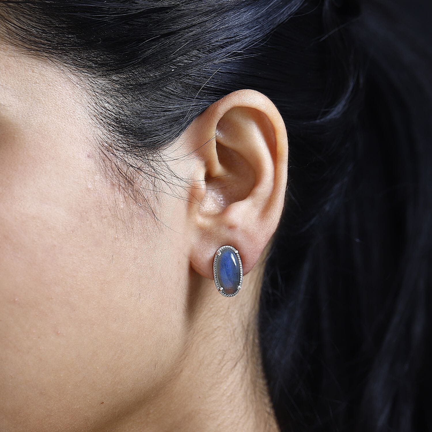 Karis Malagasy Labradorite Solitaire Stud Earrings in Platinum Bond 8.10 ctw