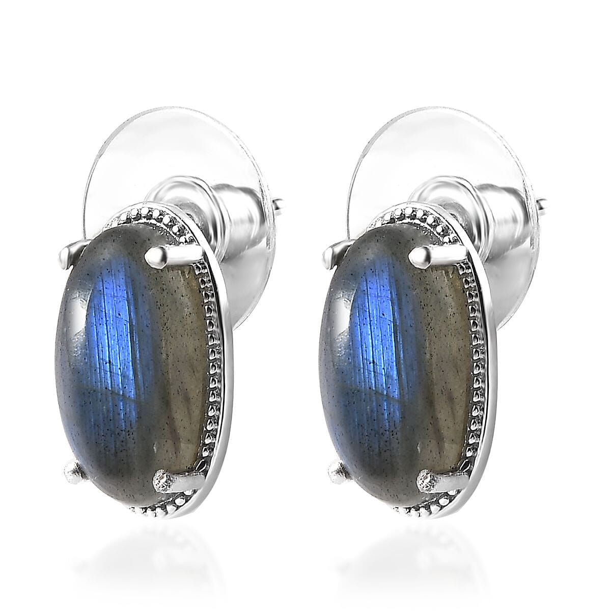 Karis Malagasy Labradorite Solitaire Stud Earrings in Platinum Bond 8.10 ctw