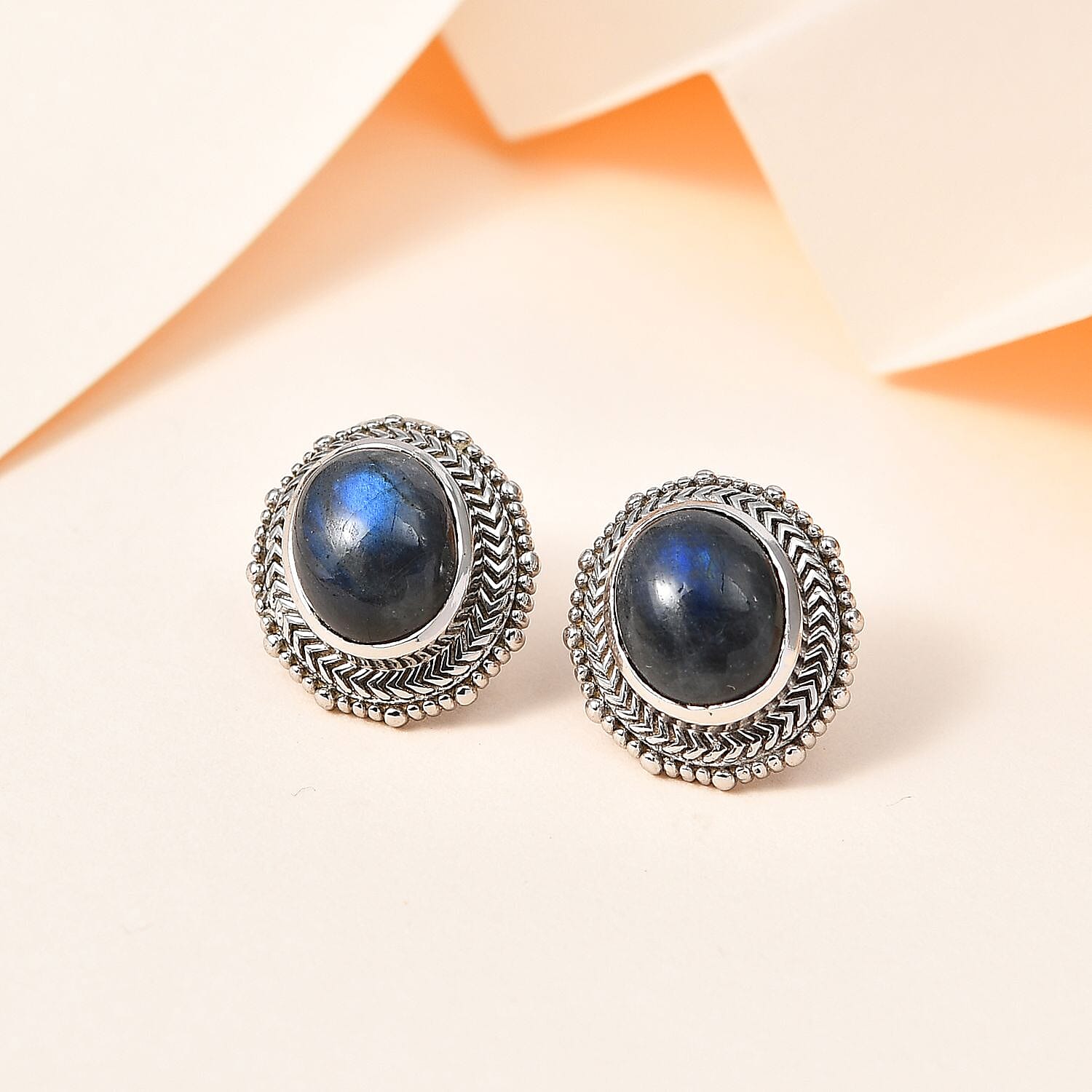 Malagasy Labradorite Solitaire Stud Earrings in ION Plated Copper 7.75 ctw