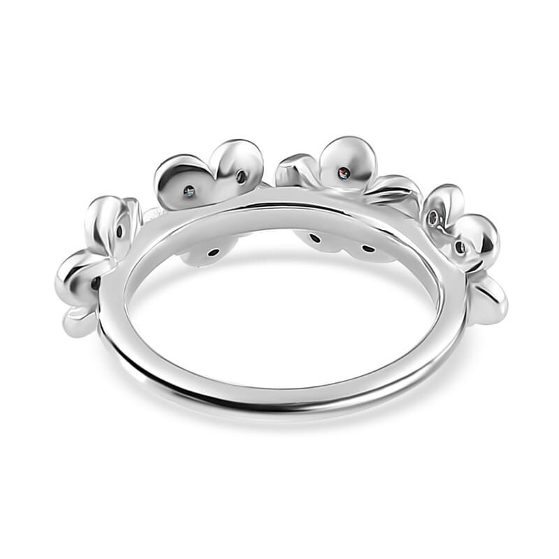 Blue Diamond Floral Ring in Platinum Over Sterling Silver (Size 10.0) 0.25 ctw