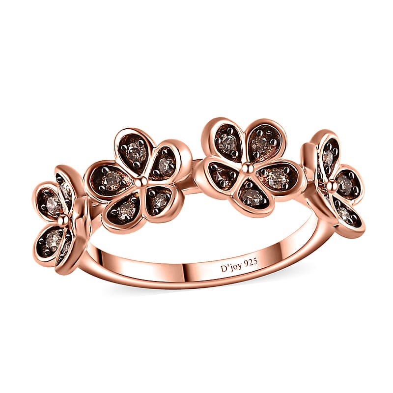 Natural Champagne Diamond Floral Ring in Vermeil Rose Gold Over Sterling Silver (Size 10.0) 0.25 ctw