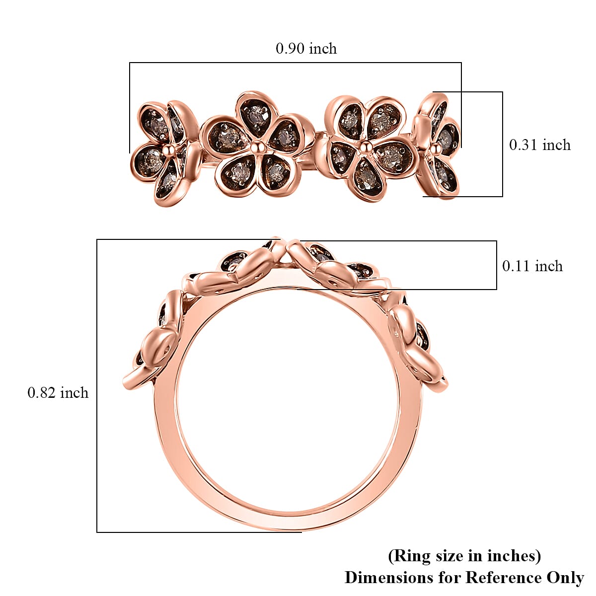 Natural Champagne Diamond Floral Ring in Vermeil Rose Gold Over Sterling Silver (Size 10.0) 0.25 ctw image number 5