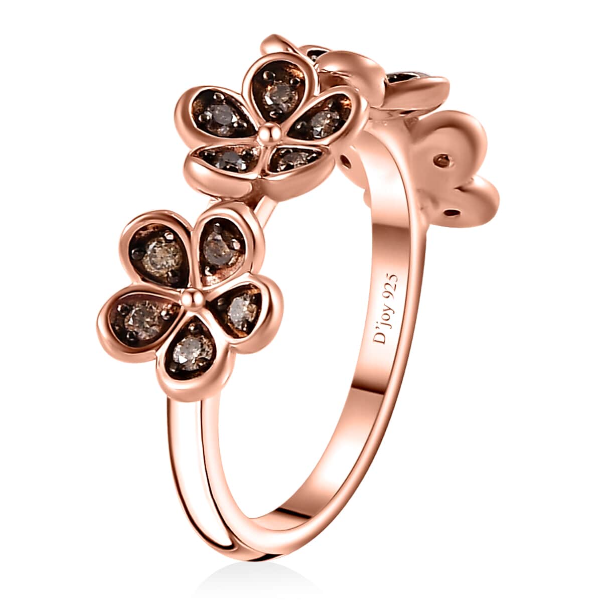 Natural Champagne Diamond Floral Ring in Vermeil Rose Gold Over Sterling Silver (Size 5.0) 0.25 ctw image number 3