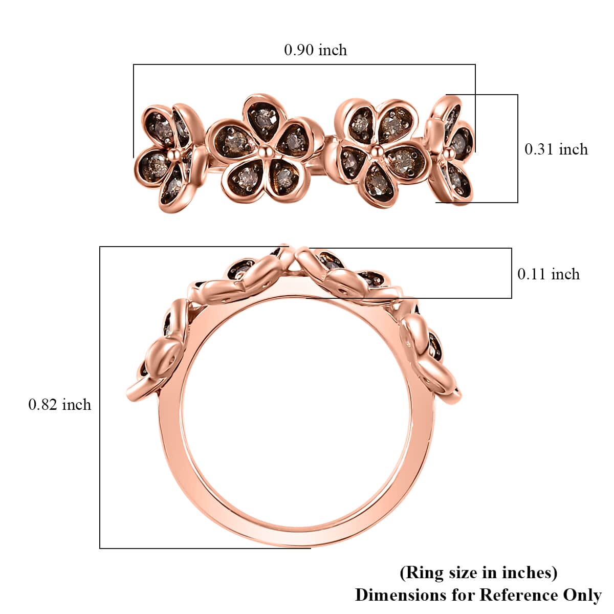 Natural Champagne Diamond Floral Ring in Vermeil Rose Gold Over Sterling Silver (Size 5.0) 0.25 ctw image number 5