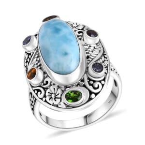 Bali Legacy Larimar and Multi Gemstone 9.20 ctw Moonlit Majesty Ring in Sterling Silver (Size 10.0)