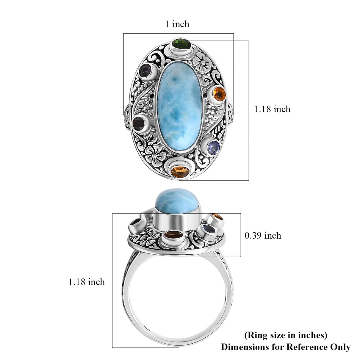 Bali Legacy Larimar and Multi Gemstone 9.20 ctw Moonlit Majesty Ring in Sterling Silver (Size 10.0) image number 5