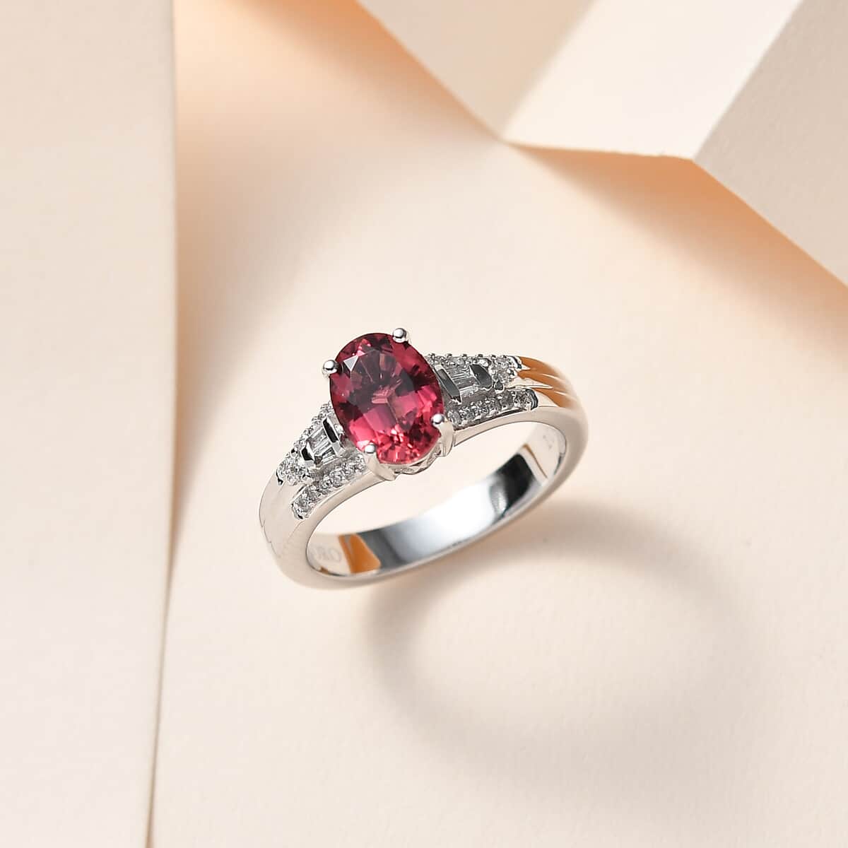 Luxoro 10K White Gold AAA Ouro Fino Rubellite and G-H I2 Diamond Ring (Size 10.0) 4.65 Grams 1.60 ctw image number 1