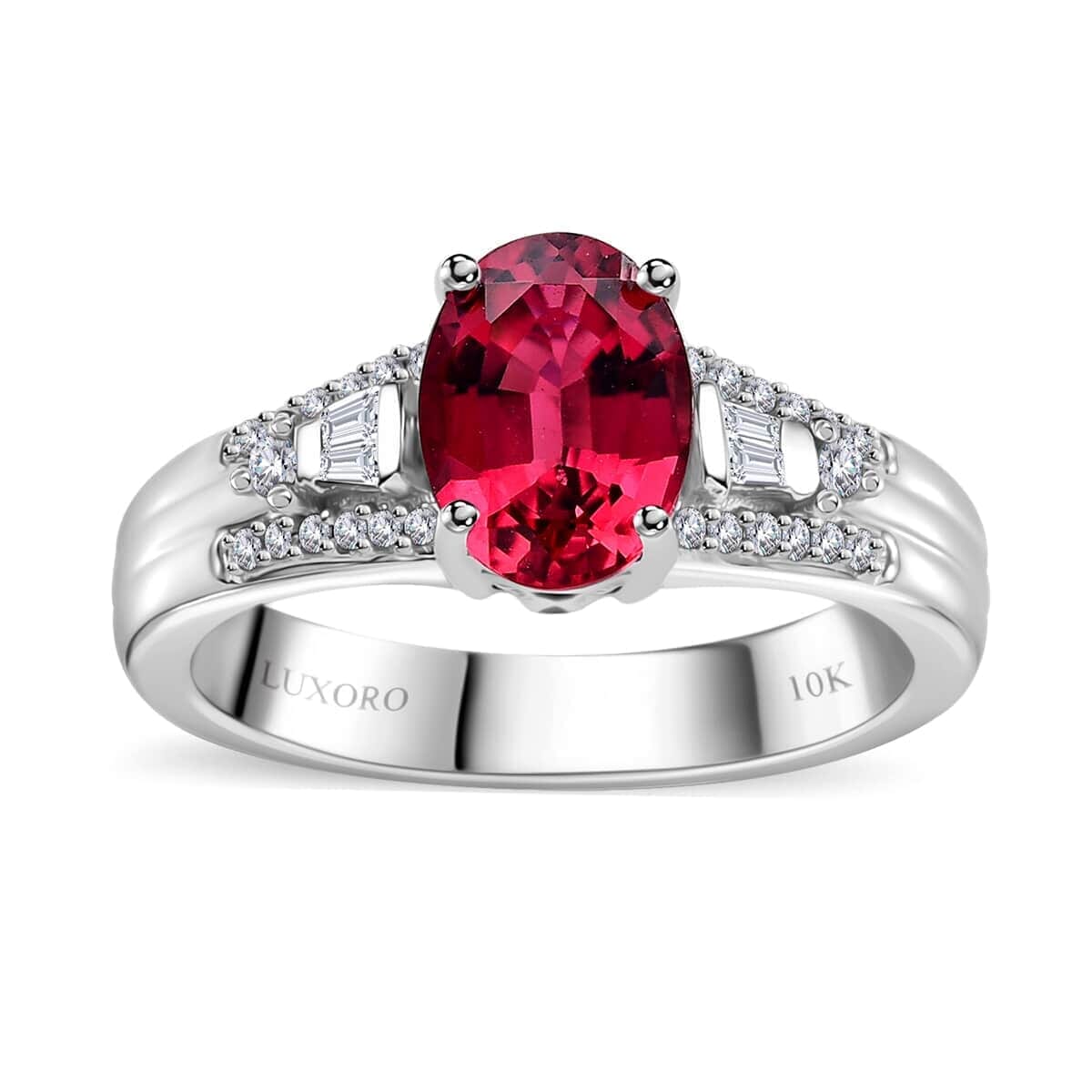 Luxoro 10K White Gold AAA Ouro Fino Rubellite, Diamond (G-H, I2) (0.15 cts) Ring (Size 10.5) 1.60 ctw image number 0