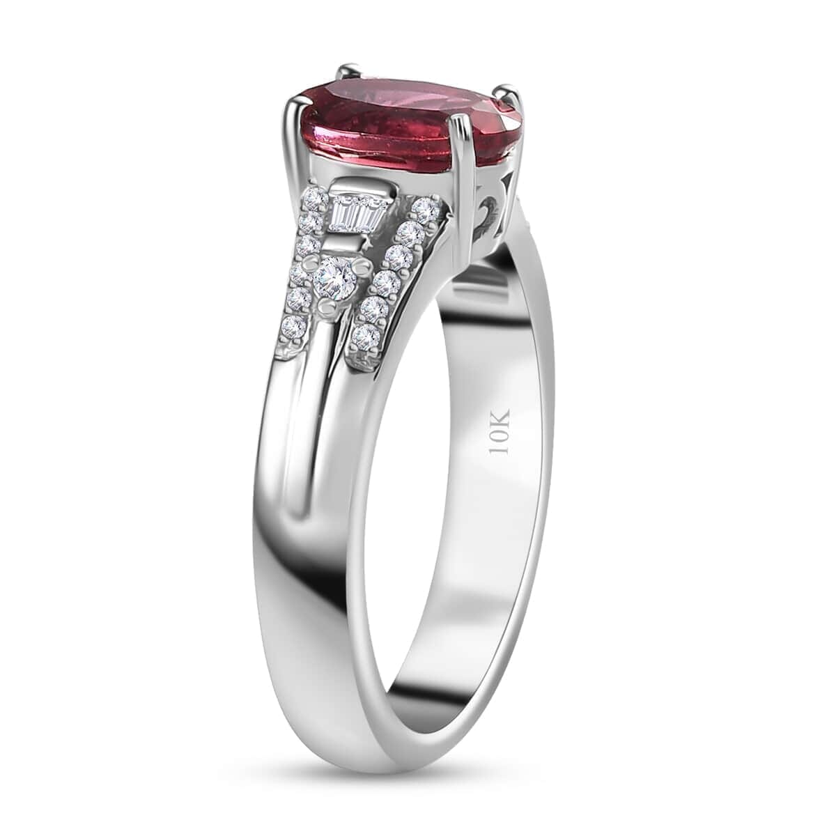 Luxoro 10K White Gold AAA Ouro Fino Rubellite, Diamond (G-H, I2) (0.15 cts) Ring (Size 10.5) 1.60 ctw image number 2