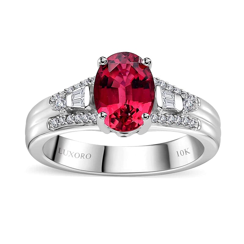 Luxoro 10K White Gold AAA Ouro Fino Rubellite, Diamond (G-H, I2) (0.15 cts) Ring (Size 12.0) 1.60 ctw