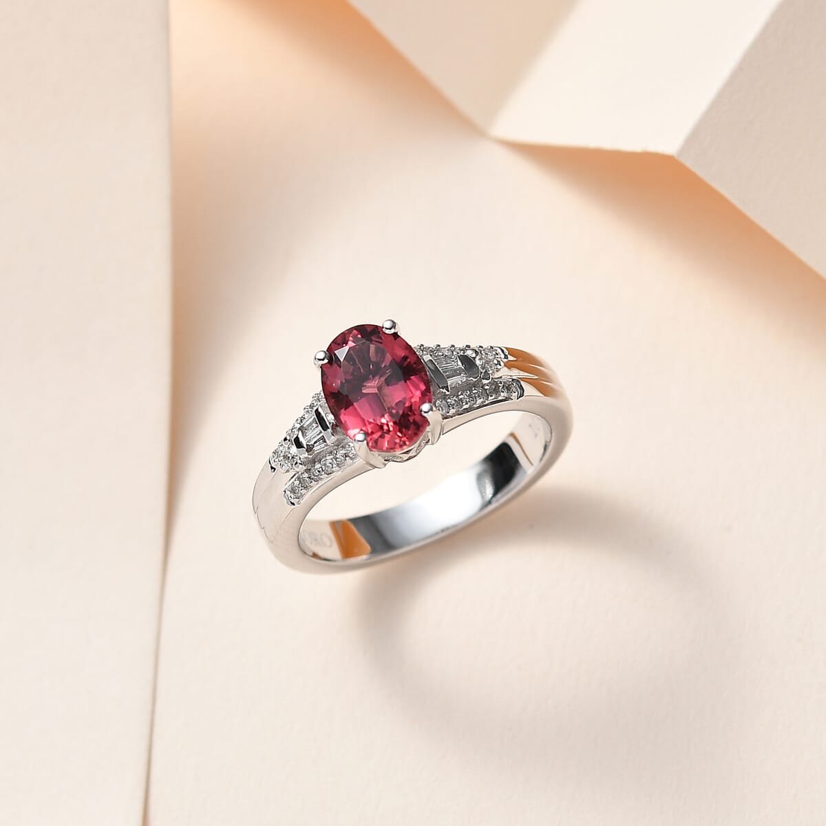 Luxoro 10K White Gold AAA Ouro Fino Rubellite and G-H I2 Diamond Ring (Size 8.0) 4.65 Grams 1.60 ctw image number 1