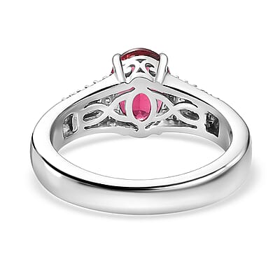 Luxoro 10K White Gold AAA Ouro Fino Rubellite and G-H I2 Diamond Ring (Size 8.0) 4.65 Grams 1.60 ctw