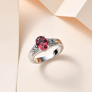 Luxoro 10K White Gold AAA Ouro Fino Rubellite, Diamond (G-H, I2) (0.15 cts) Ring (Size 9.5) 1.60 ctw