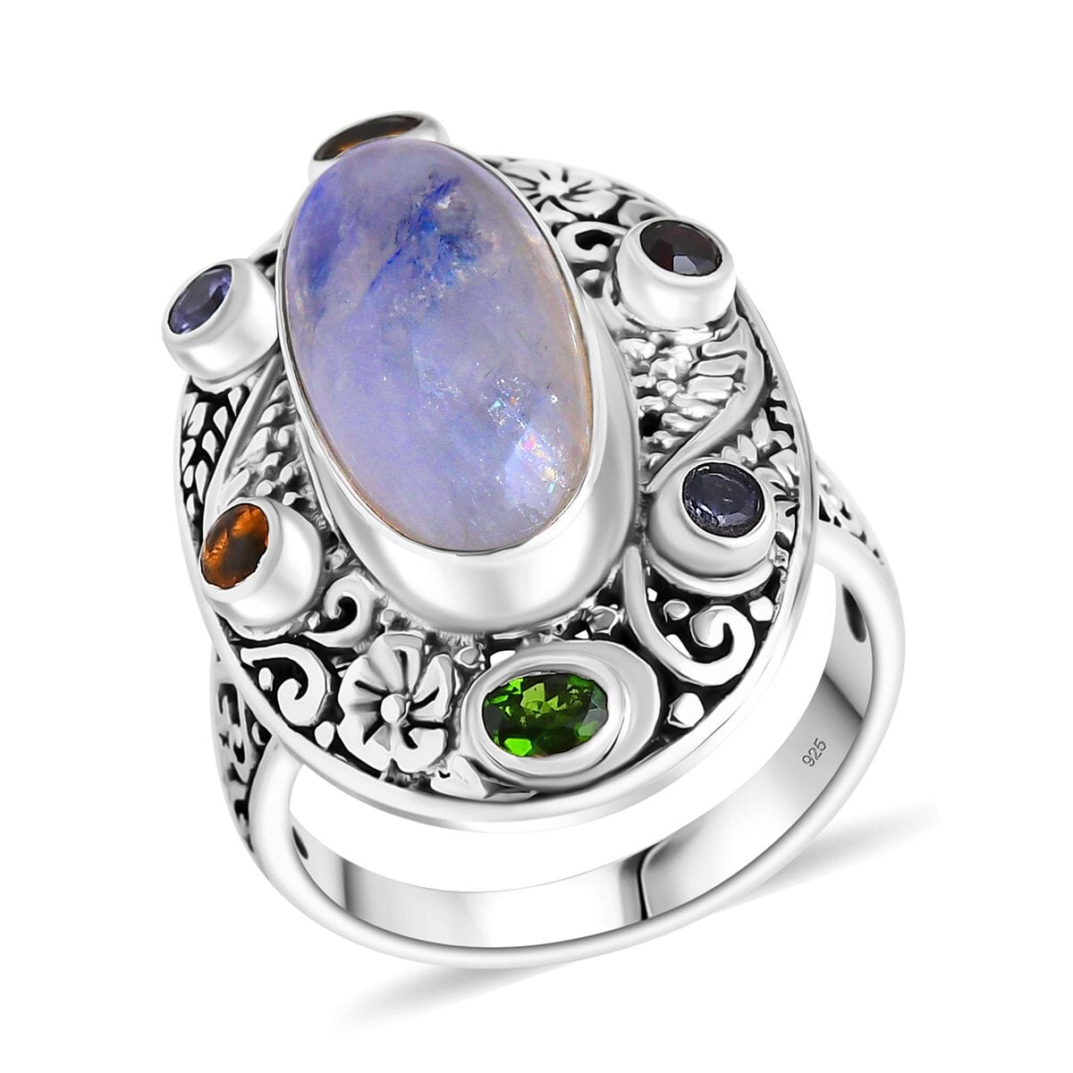 Bali Legacy Kuisa Rainbow Moonstone and Multi Gemstone 8.75 ctw Moonlit Majesty Ring in Sterling Silver (Size 6.0) image number 0