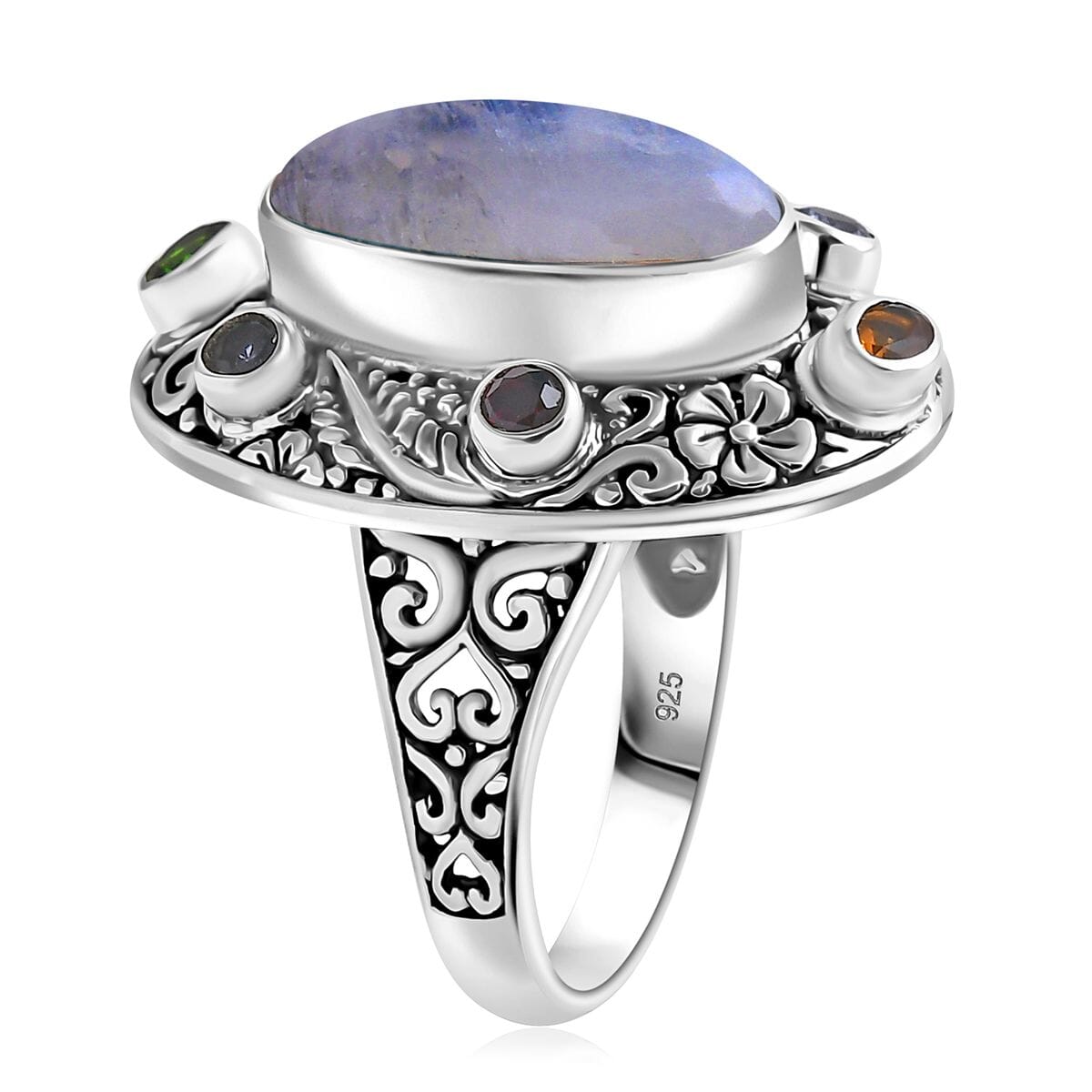 Bali Legacy Kuisa Rainbow Moonstone and Multi Gemstone 8.75 ctw Moonlit Majesty Ring in Sterling Silver (Size 6.0) image number 3