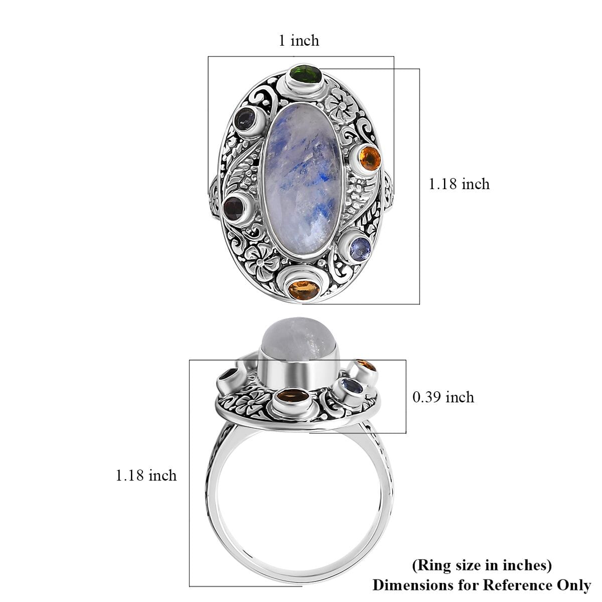 Bali Legacy Kuisa Rainbow Moonstone and Multi Gemstone 8.75 ctw Moonlit Majesty Ring in Sterling Silver (Size 6.0) image number 5