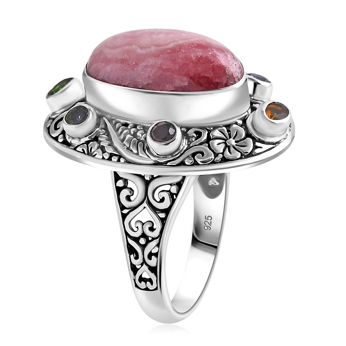 Bali Legacy Argentinian Rhodochrosite and Multi Gemstone 12.70 ctw Moonlit Majesty Ring in Sterling Silver (Size 6.0) image number 3