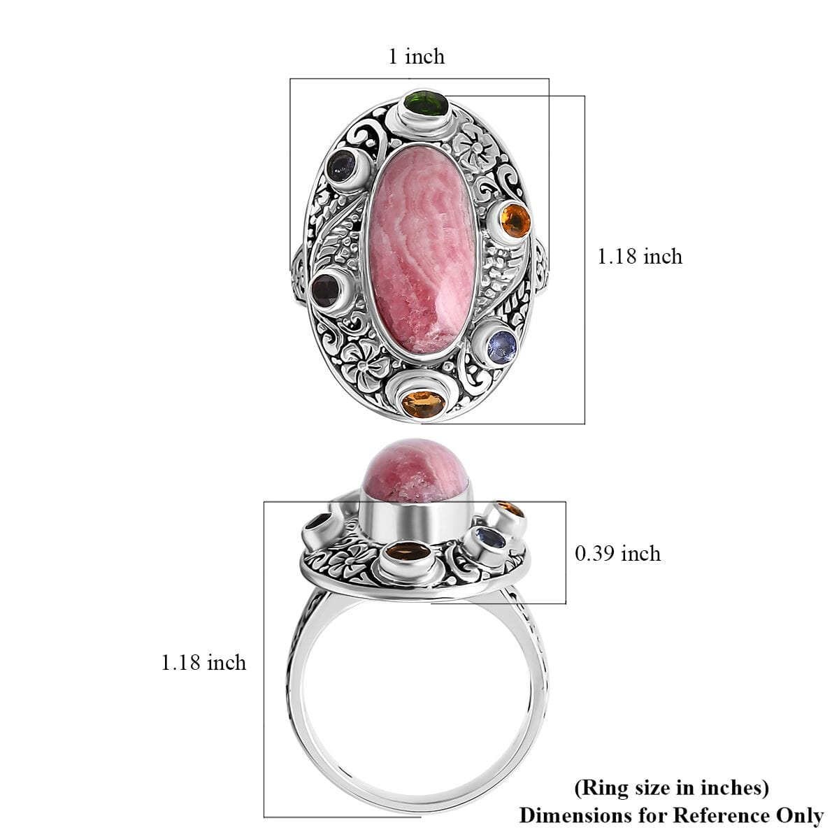 Bali Legacy Argentinian Rhodochrosite and Multi Gemstone 12.70 ctw Moonlit Majesty Ring in Sterling Silver (Size 6.0) image number 5