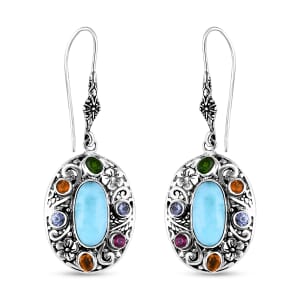 Bali Legacy Larimar and Multi Gemstone 9.60 ctw Moonlit Majesty Earrings in Sterling Silver