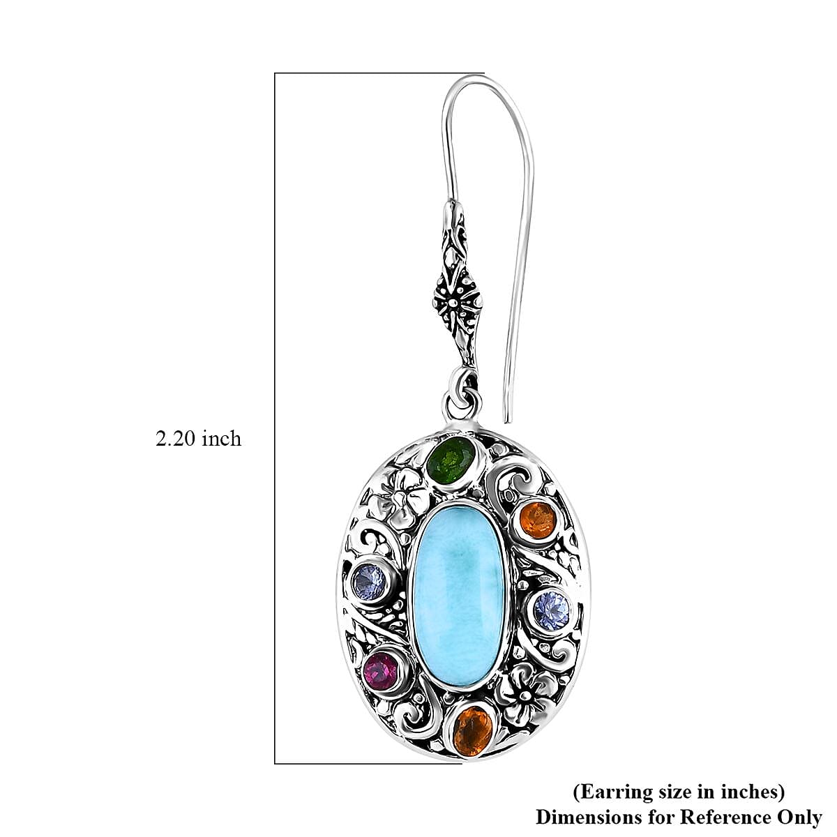 Bali Legacy Larimar and Multi Gemstone 9.60 ctw Moonlit Majesty Earrings in Sterling Silver