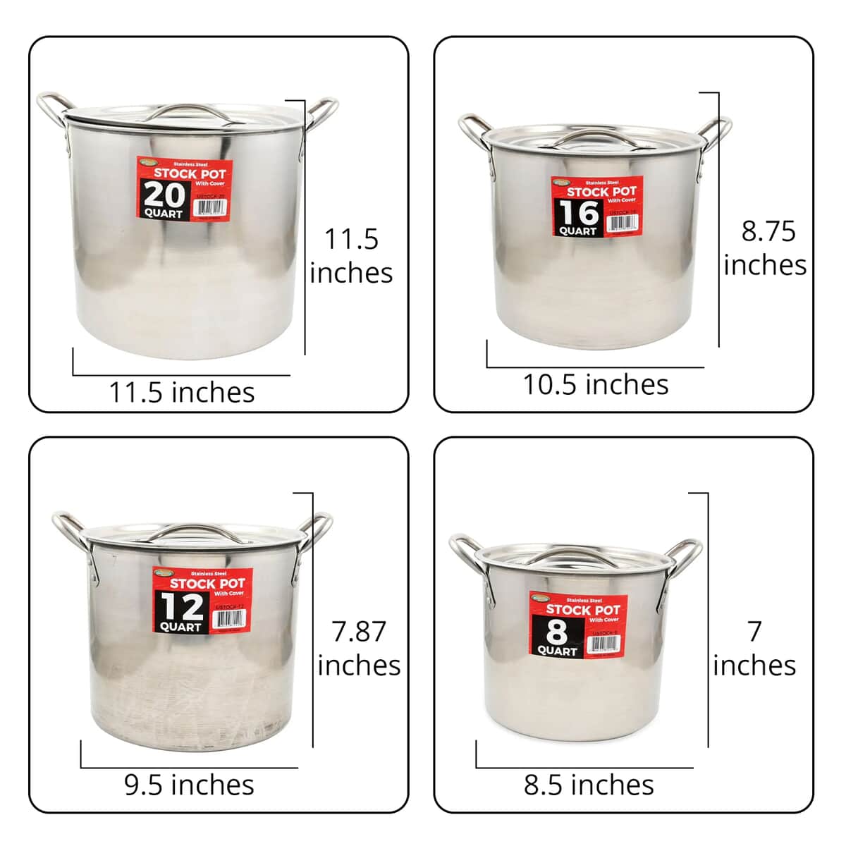 Hawk 8pc Stainless Steel Stock Pots (20, 16, 12 & 8qt) image number 5