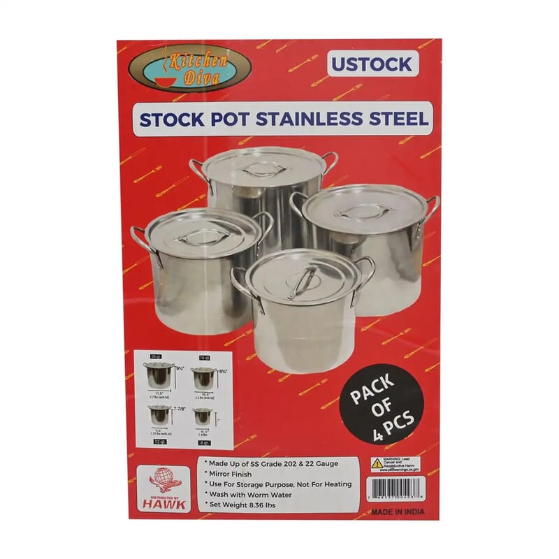 CLOSEOUT Hawk 8pc Stainless Steel Stock Pots (20, 16, 12 & 8qt)