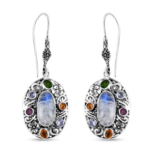 Bali Legacy Kuisa Rainbow Moonstone and Multi Gemstone 9.85 ctw Moonlit Majesty Earrings in Sterling Silver