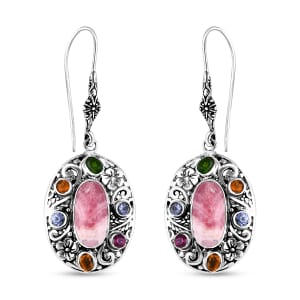 Bali Legacy Argentinian Rhodochrosites and Multi Gemstone 14.25 ctw Moonlit Majesty Earrings in Sterling Silver