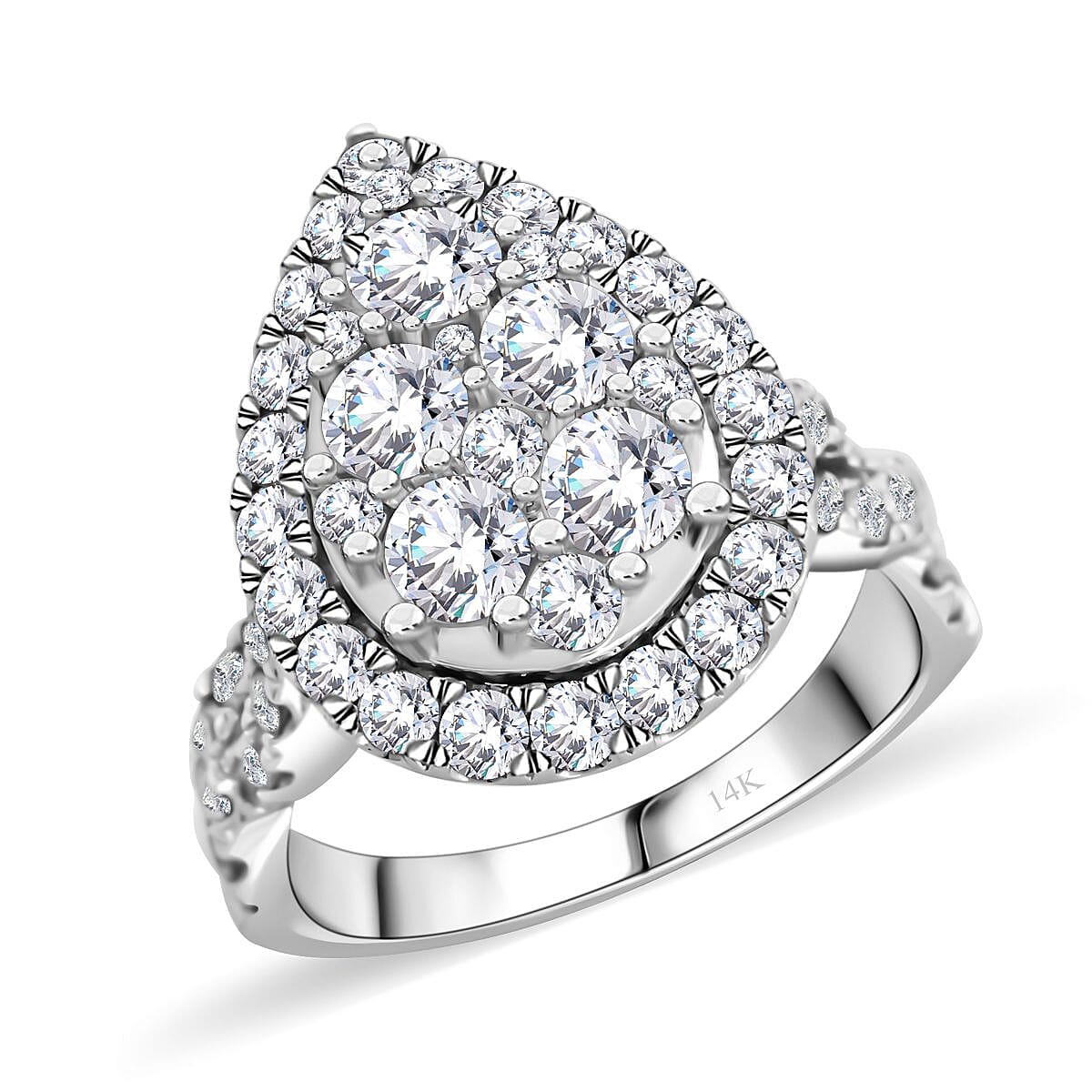 14K White Gold Diamond Cocktail Ring (Size 6.5) 7.4 Grams 2.25 ctw image number 0