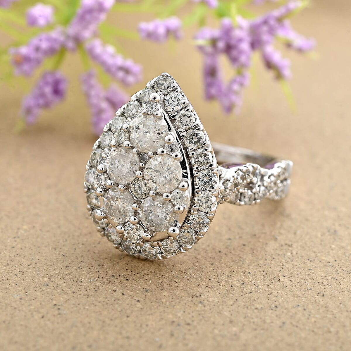 14K White Gold Diamond Cocktail Ring (Size 6.5) 7.4 Grams 2.25 ctw image number 1
