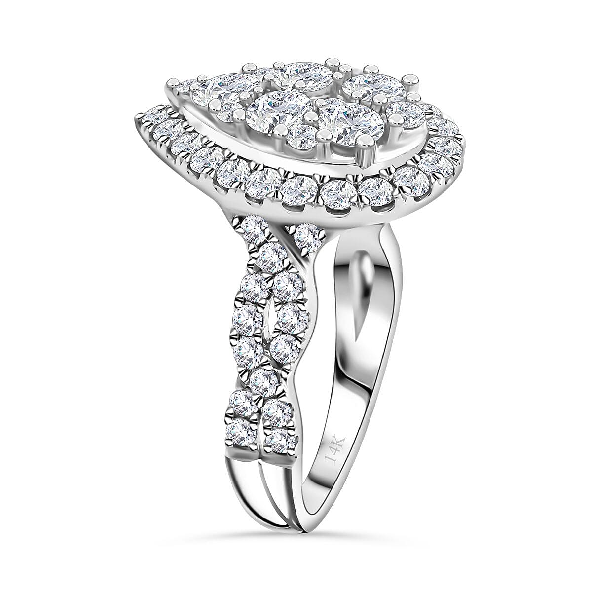 14K White Gold Diamond Cocktail Ring (Size 6.5) 7.4 Grams 2.25 ctw image number 3