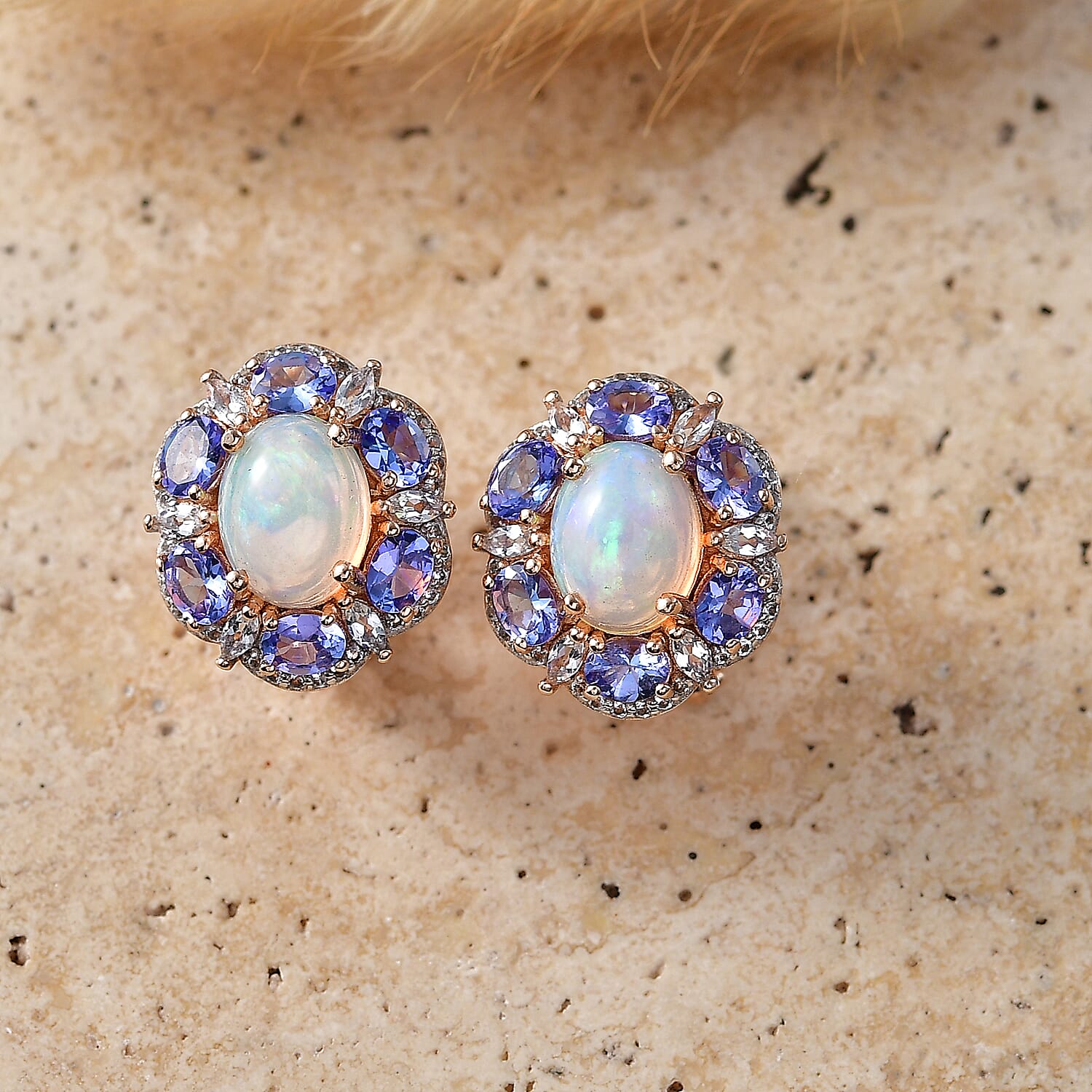 Premium Ethiopian Welo Opal and Multi Gemstone 5.60 ctw Earrings in 18K Vermeil Rose Gold Over Sterling Silver