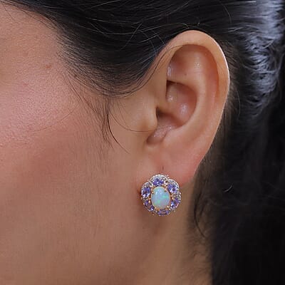 Premium Ethiopian Welo Opal and Multi Gemstone 5.60 ctw Earrings in 18K Vermeil Rose Gold Over Sterling Silver