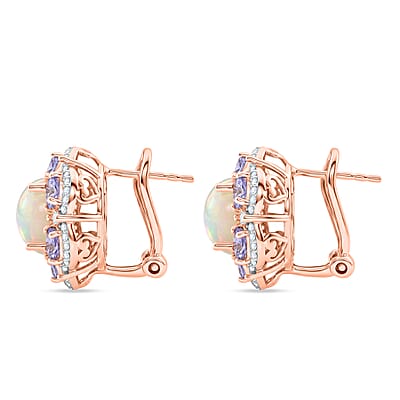 Premium Ethiopian Welo Opal and Multi Gemstone 5.60 ctw Earrings in 18K Vermeil Rose Gold Over Sterling Silver