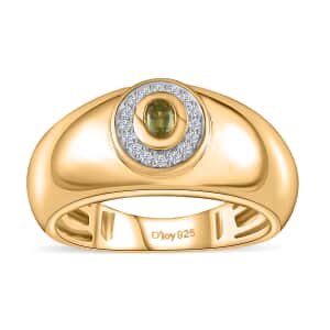 Premium Sava Sphene and Diamond Men's Ring in Vermeil Yellow Gold Over Sterling Silver (Size 10.0) 0.30 ctw