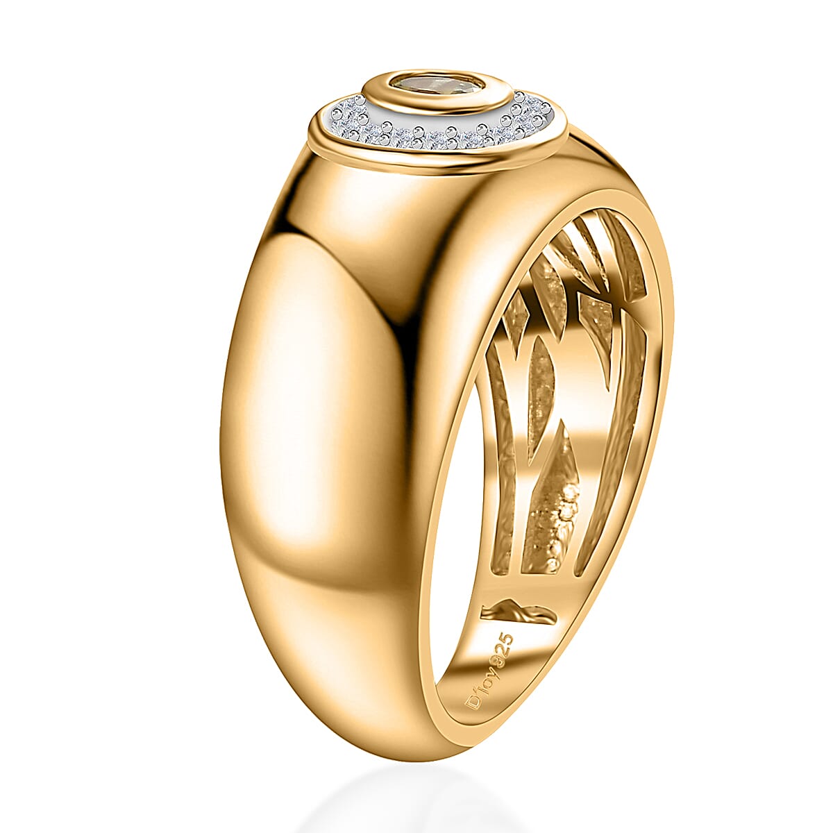 Premium Sava Sphene and Diamond Men's Ring in Vermeil Yellow Gold Over Sterling Silver (Size 10.0) 0.30 ctw