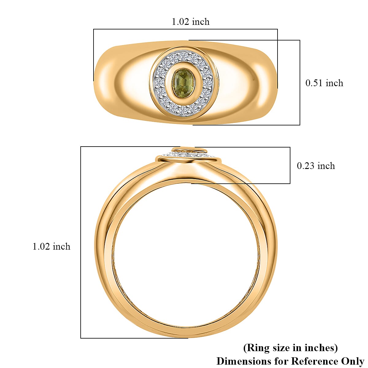 Premium Sava Sphene and Diamond Men's Ring in Vermeil Yellow Gold Over Sterling Silver (Size 11.0) 0.30 ctw